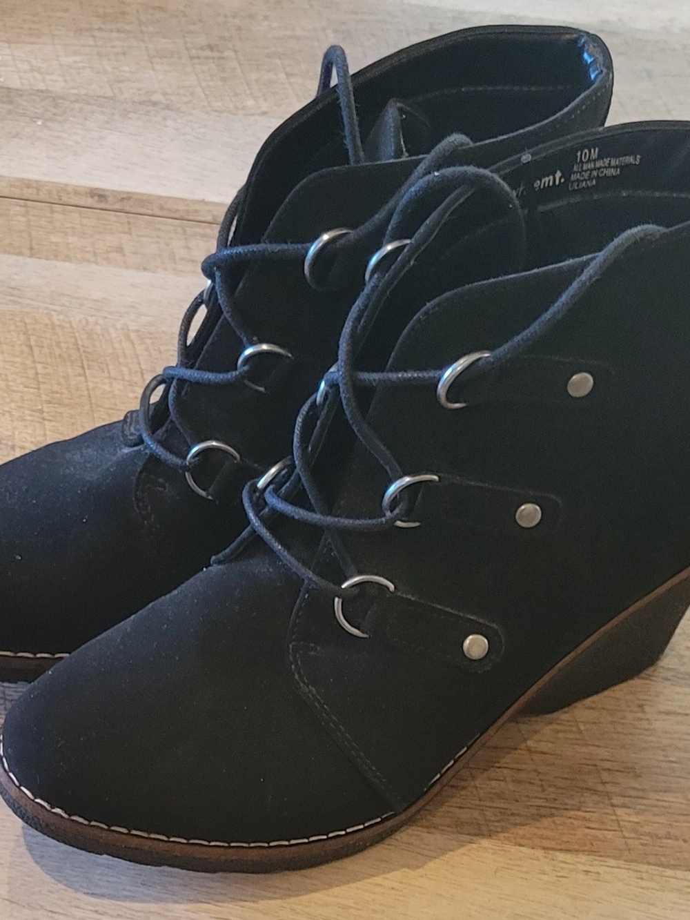 White Mountain Black Lace-Up Wedge Ankle Booties
